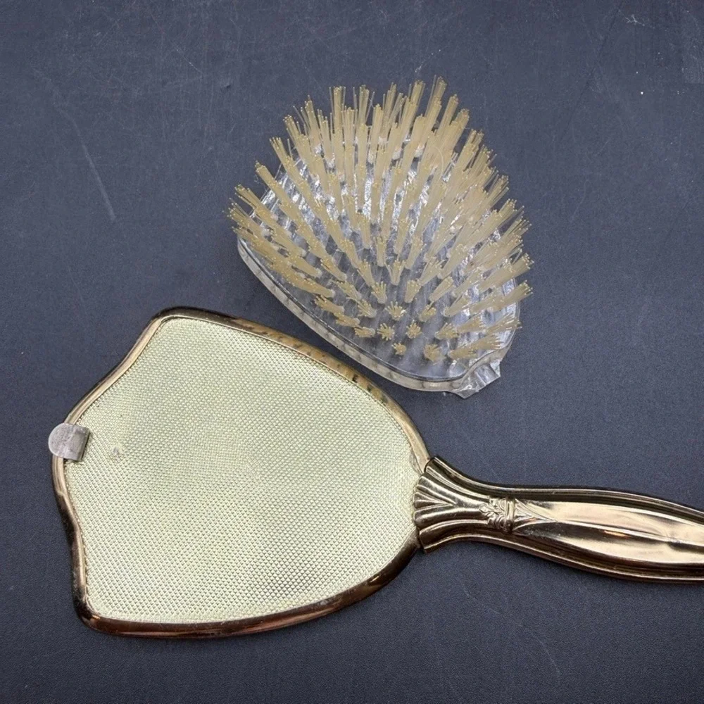 Vintage MCM Hair Brush‎ Women OS Floral Gold Tone Vanity Coquette Vintage